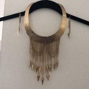 Unique gold tone necklace and earring set